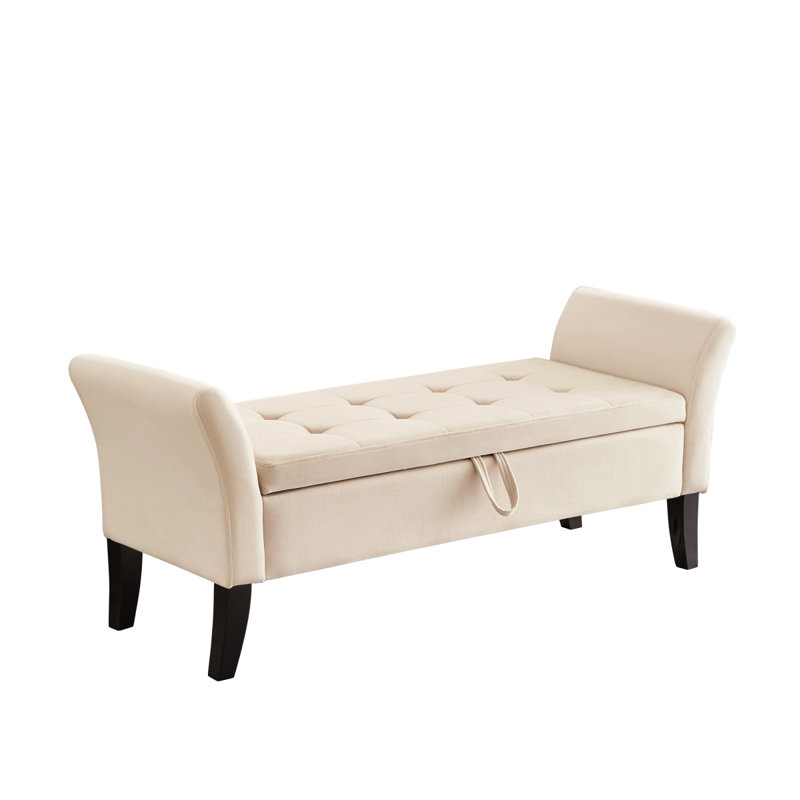 Banc de lit 51,5 po avec rangement en velours beige, Beige