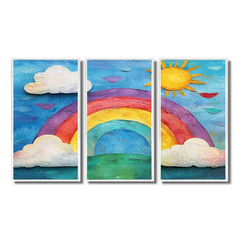 Rainbow Bright I - ensemble d'art mural pour chambre de bébé, Toile encadrée flottée blanche, H 40 po x l 60 po x P 1 po