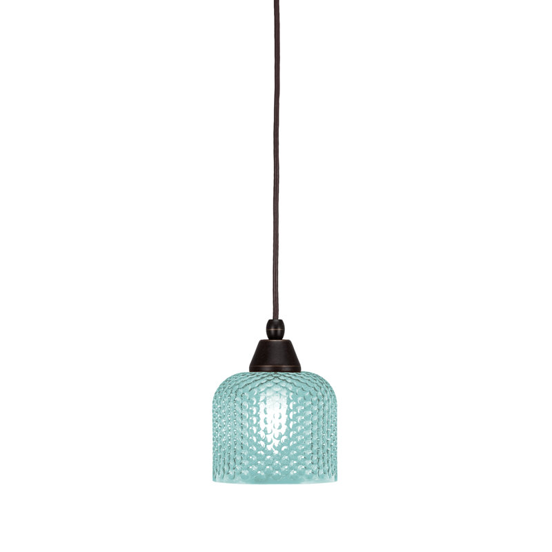 Mini-luminaire suspendu tout verre avec verre texturé de 6 po, Bleu sarcelle, Chrome, Bleu sarcelle