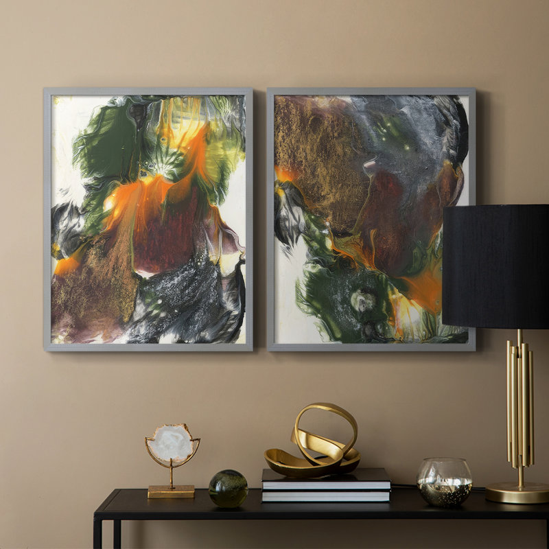 Impression encadrée orange-verte I-Premium - prête à être accrochée - aucun clou requis - aucun clou requis, Vert