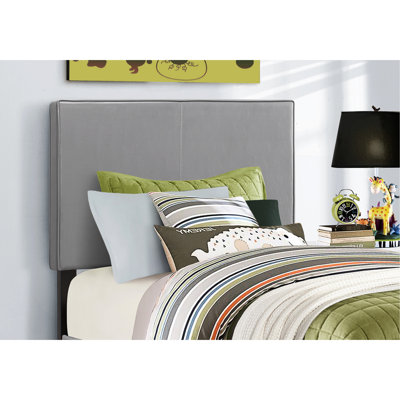Twin Bedroom Bed With Upholstered Grey Leather-like Fabric And Sleek Design Leather Appearance Easy Assembly