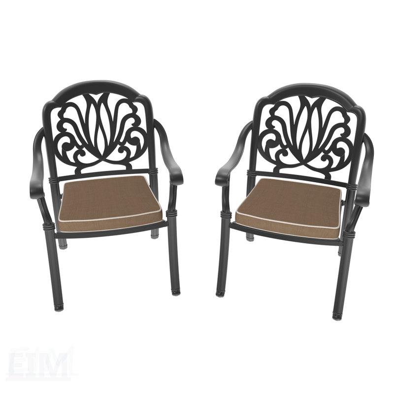 Elegant Cast Aluminum Patio Dining Chairs With Weather-Resistant Coating And Comfortable Cushions, Set Of 2, 2