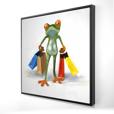 Funny Frog with Shopping Bags Canvas | Animal Bedroom Decor