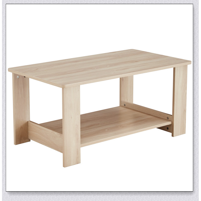 Rectangular Coffee Table with Glass Table Topand Shelf