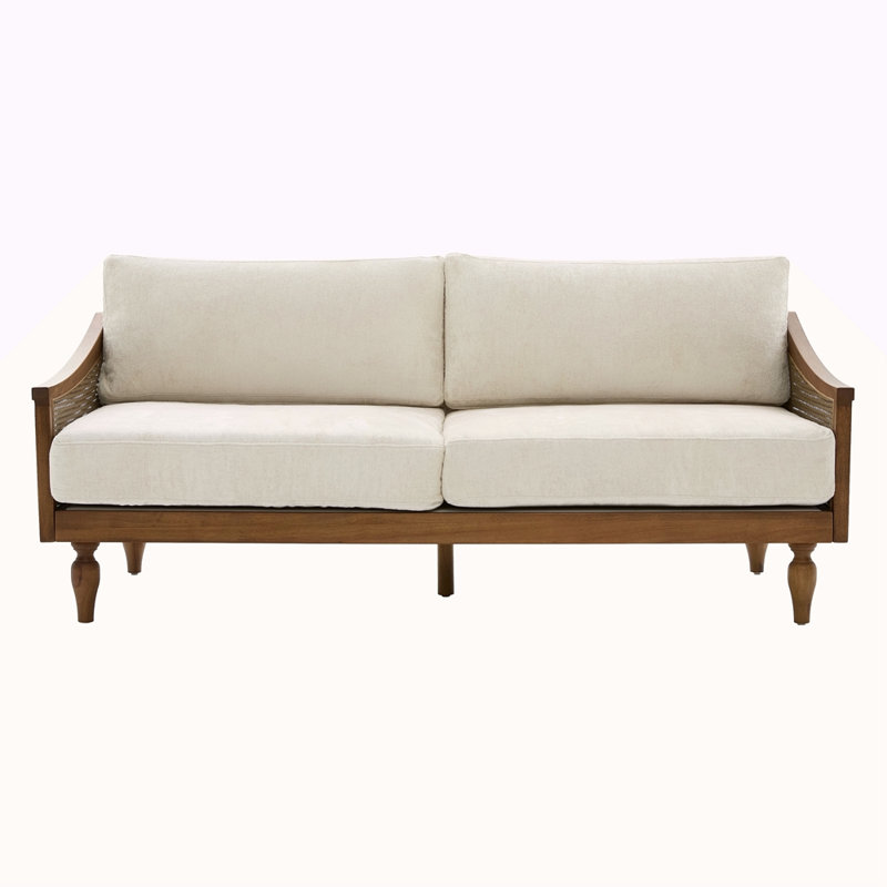 Canapé-lit Mid-Century 70,9 po avec accoudoirs en rotin et pieds en bois pour le salon, Noyer