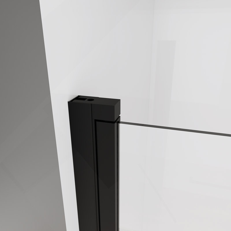 Porte de douche pivotante semi-sans cadre 34 "x 72", verre trempé 1/4 ", largeur réglable, installation réversible, noir mat