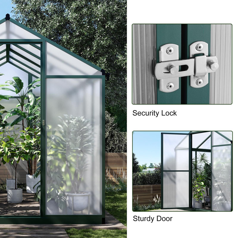 Green 6x10 FT Polycarbonate and Aluminum Outdoor Greenhouse
