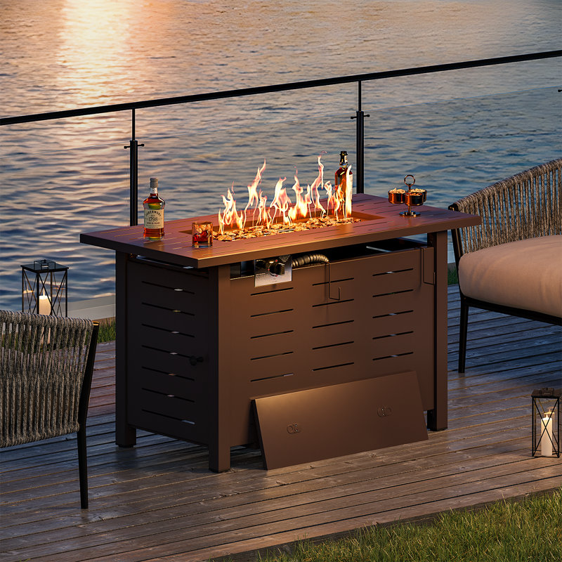 Jalice Steel Propane Outdoor Fire Pit Table, Brown