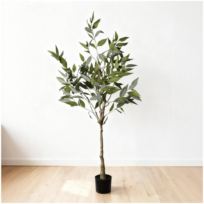 Arbre d'eucalyptus artificiel 5 pi avec pot en plastique noir, plante artificielle en pot réaliste pour la décoration intérieure de bureau à domicile, arbre artificiel vert luxuriant, 1pc / ensemble