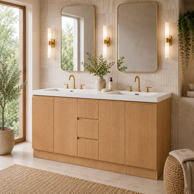 59" Double Sink Freestanding Bathroom Vanity with SMC Top
