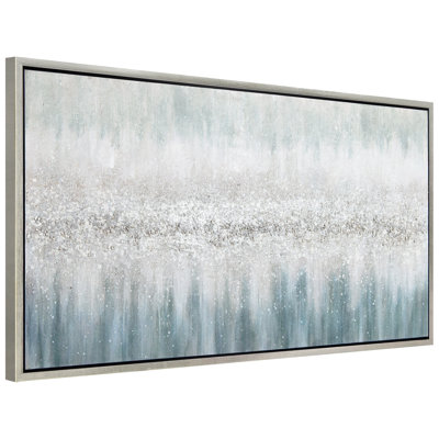 Silver Mist Textured Glitter Hand Painted Framed Canvas Wall Art