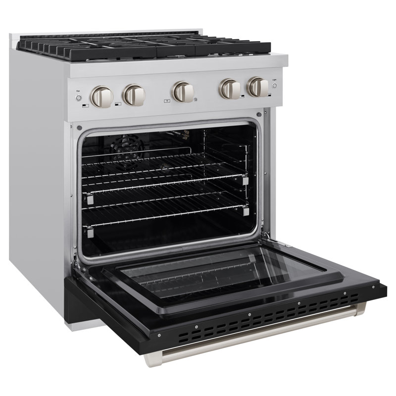 Zline 30 In. 4 Burner Gas Range With Convection Gas Oven In Stainless Steel With Black Matte Door