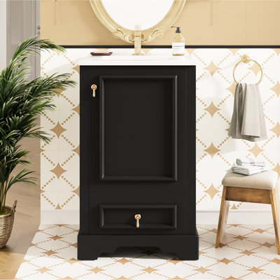 20 - Inch Space Saving Bathroom Vanity With Ceramic Sink, Soft Close Door And Drawer, Adjustable U Shaped Shelf, Aluminum Alloy Handles Modern Style Mechanism, Compartment Storage Rack, Shelf For