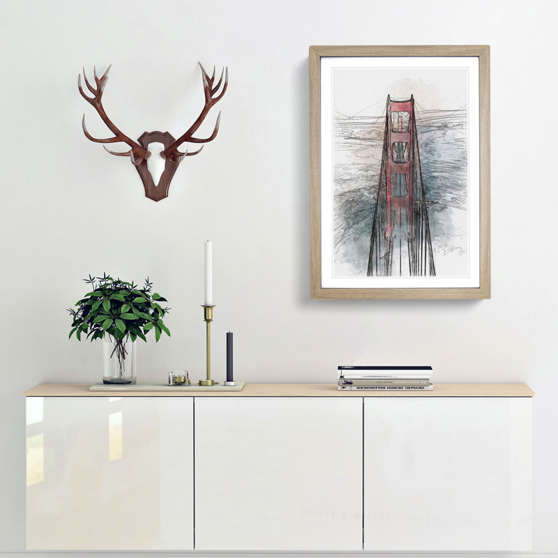 Through the Golden Gate Bridge in Abstract - Picture Frame Graphic Art Print, 91cm H x 60cm W x 2cm D, Oak
