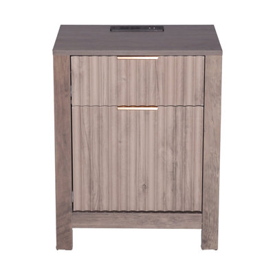 Farmhouse End Table Set Of 2, Nightstand With Charging Station, 3 Tiers Side Table With Storage Cabinet And 2 Drawers, Side Table With USB Ports And Outlets, Ideal For Living Room, Bedroom, Grey