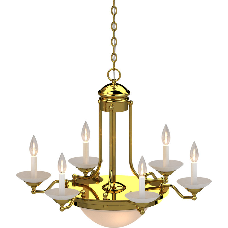 8-Light Polished Brass Candelabra Chandelier with Frosted Glass Bowl Shade