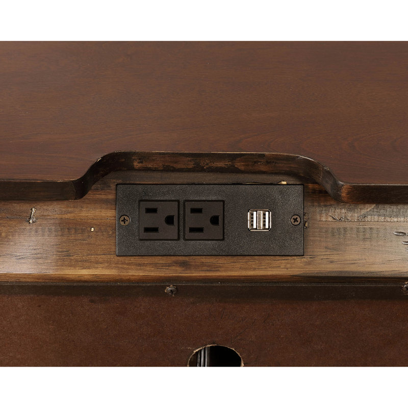 Table de chevet 3 tiroirs, finition cerisier brun, et puissance, incrustation de bois, veilleuse, anglais, tiroirs de chambre à coucher, ports intégrés,