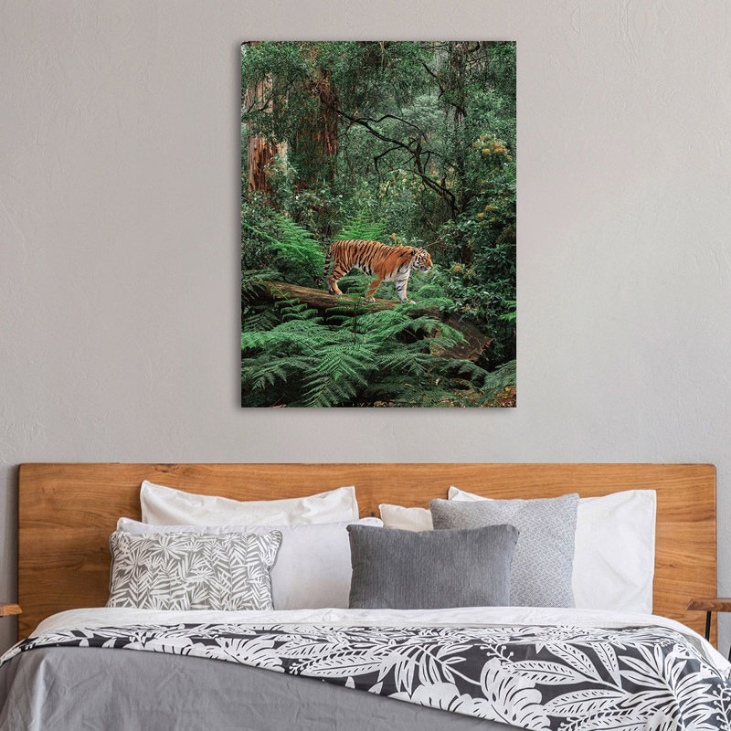 Tiger In The Jungle - No Frame Print on Canvas, 100cm H x 70cm W x 4cm D