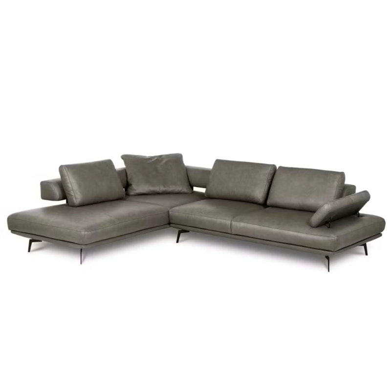 Trumansburg Leather Corner Sofa , Left Hand Facing, Gray