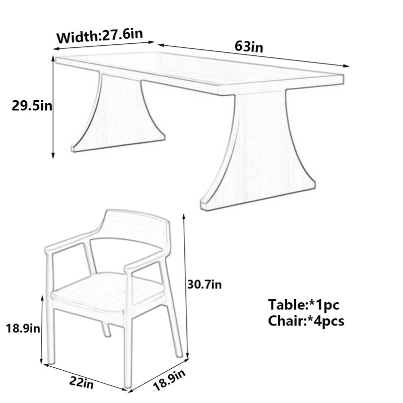 Table de salle à manger Modern, H 29,5 po x L 63 po x l 27,6 po