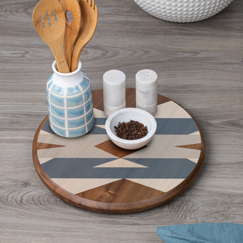 CounterArt Southwest Patterned Acacia Wood Lazy Susan Turntable 14" Round