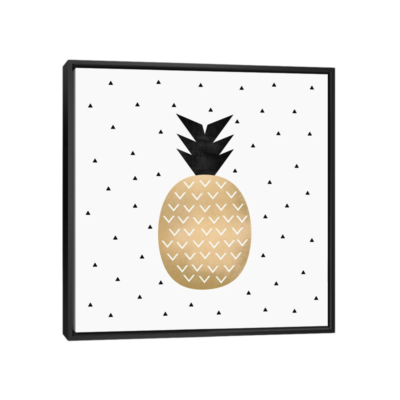 « golden ananas »-impression sur toile tendue, H 18 po x l 18 po x P 1,5 po, Toile avec cadre noir, Pas de tapis