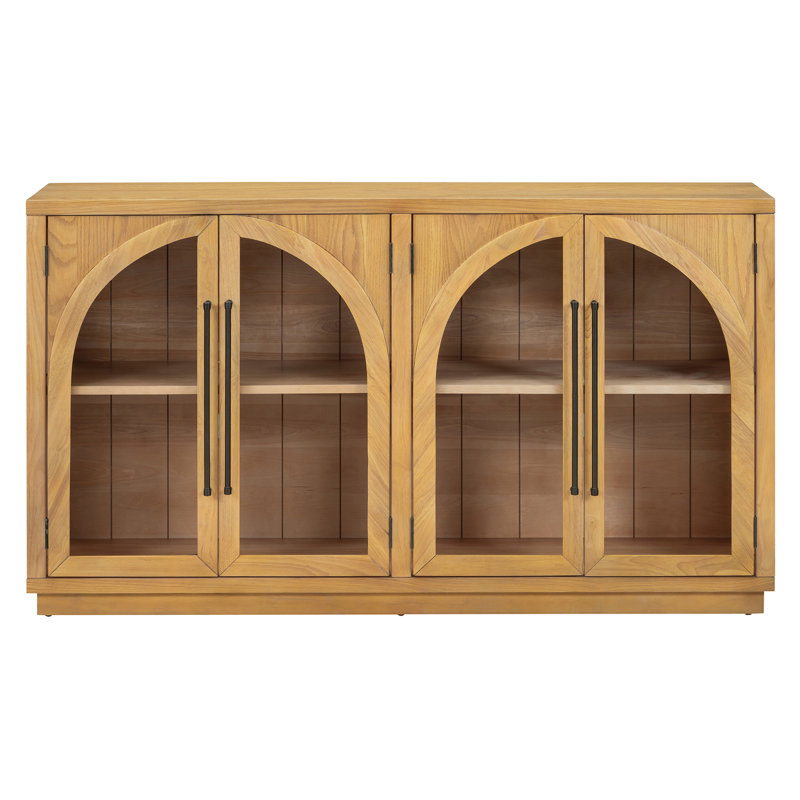 4-Door Large Storage Sideboard Buffet Cabinet With Glass Doors, Arched Cabinet With Adjustable Shelves For Kitchen, Dining Room And Living Room