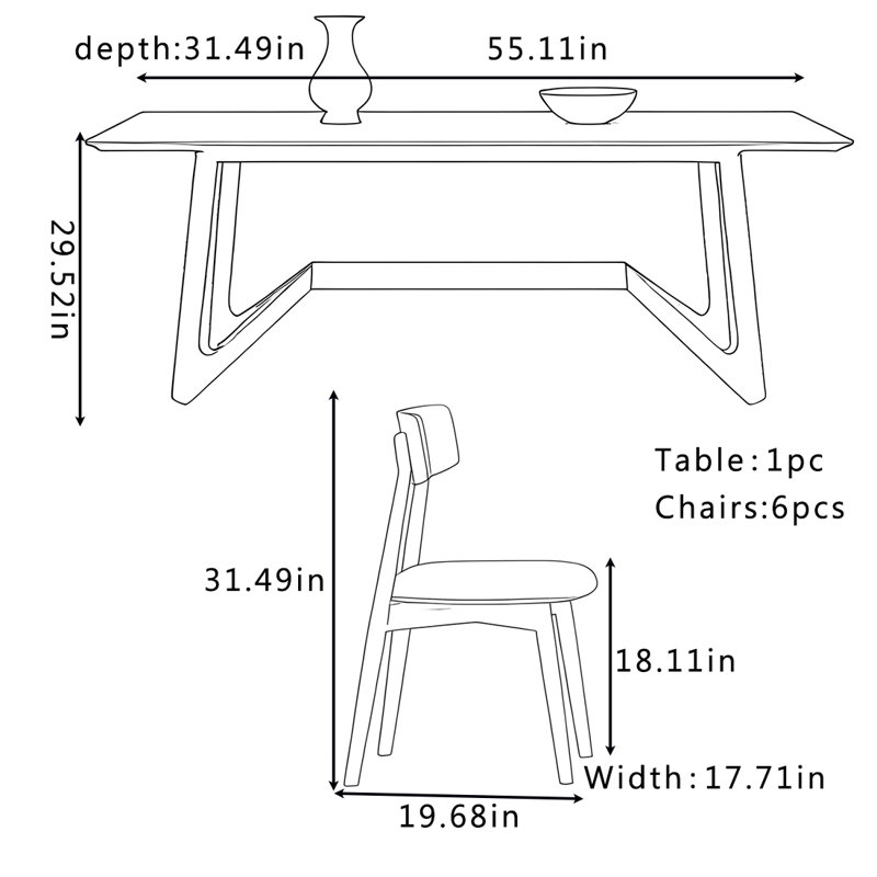 Ensemble de table et chaises de salle à manger de luxe moderne et simple, H 29,52 po x L 55,11 po x l 31,49 po