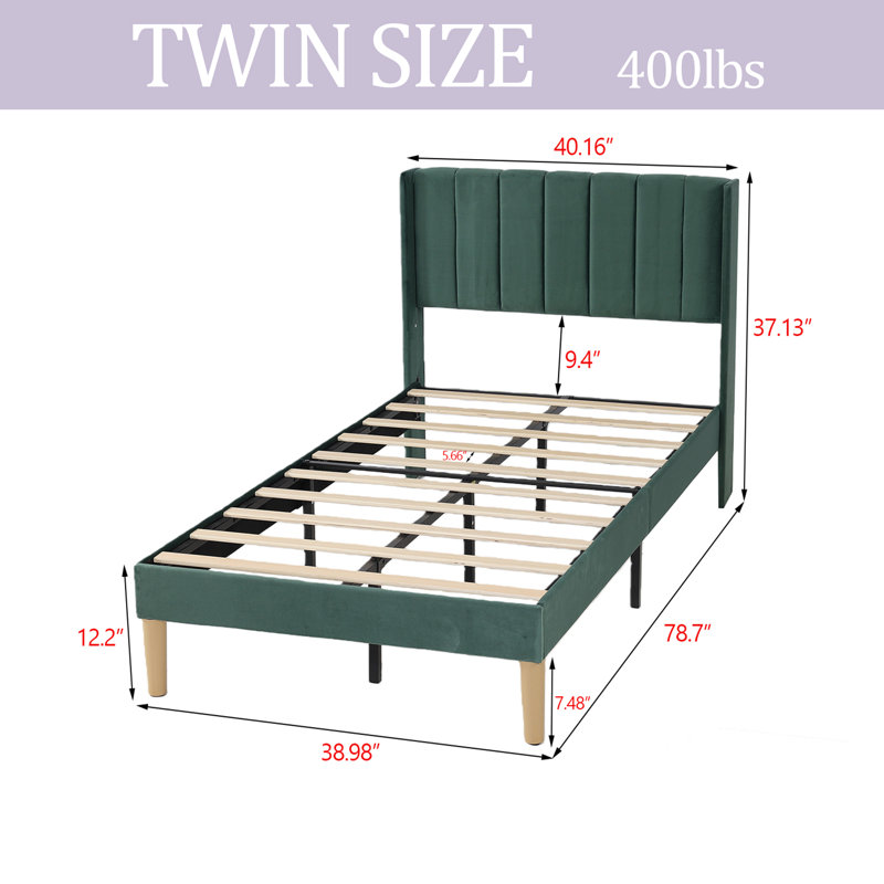 Structure de lit plateforme tapissier, Simple, Vert
