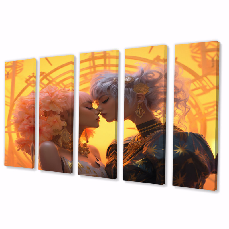 Funky Love Celebration I - Couple, reproduction sur toile - 5 panneaux égaux