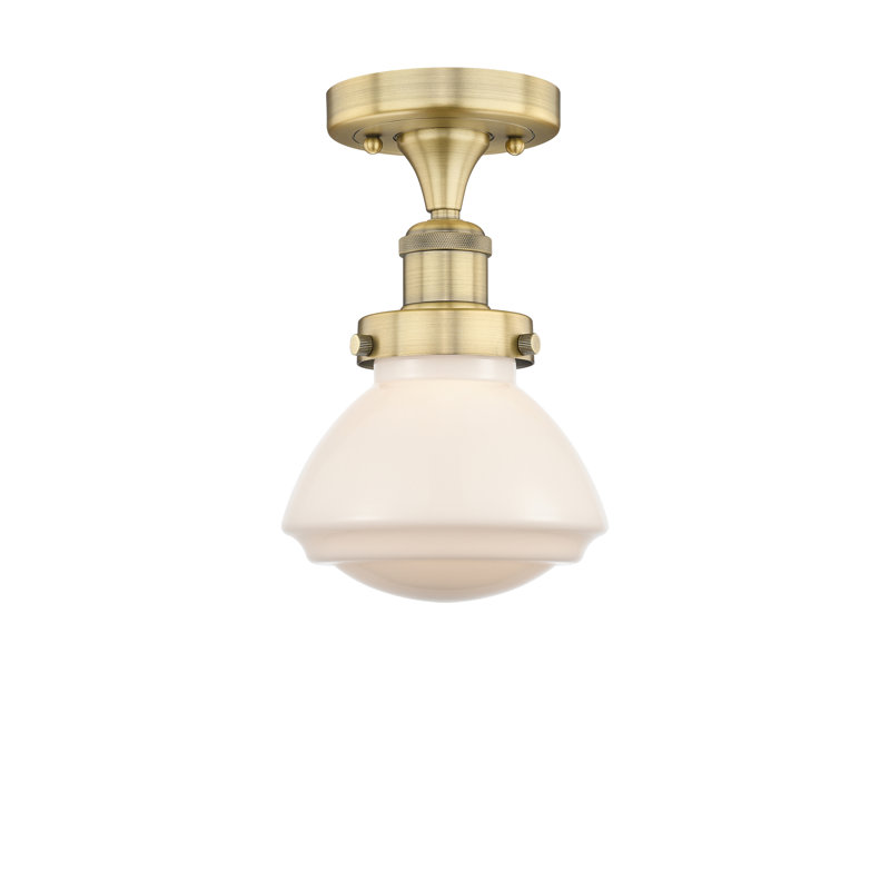 Almarosa Glass Semi Flush Mount, Matte White, Brushed Brass