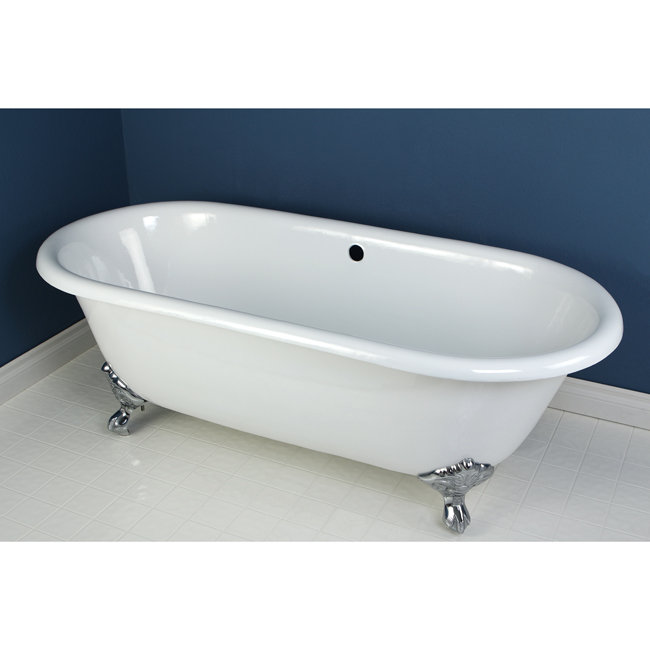 Kingston Brass Aqua Eden 66-Inch Cast Iron Oval Double Ended Clawfoot Tub (No Faucet Drillings), Chrome