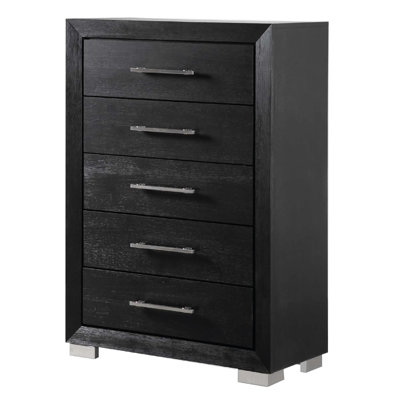Commode haute 5 tiroirs Ashen, noire, métal chromé