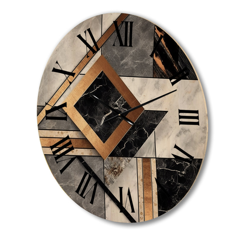 Horloge murale moderne en marbre et granit avec touches dorées, Grand
