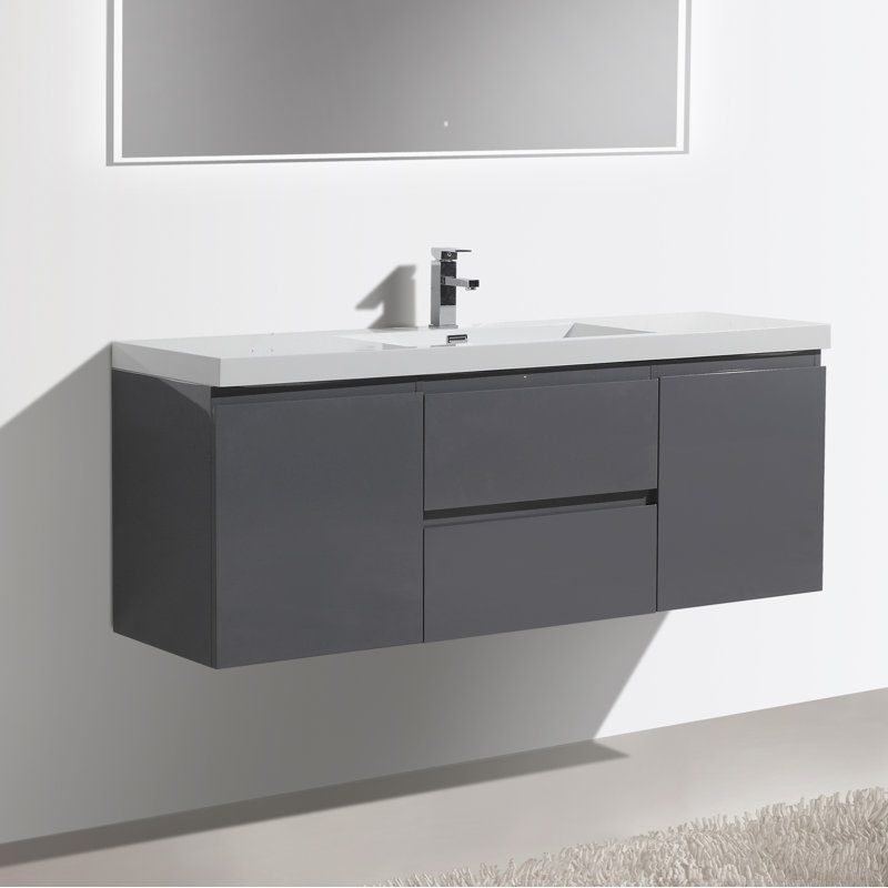 Polychronis 59.5'' Single Bathroom Vanity with Acrylic Top, High Gloss Grey