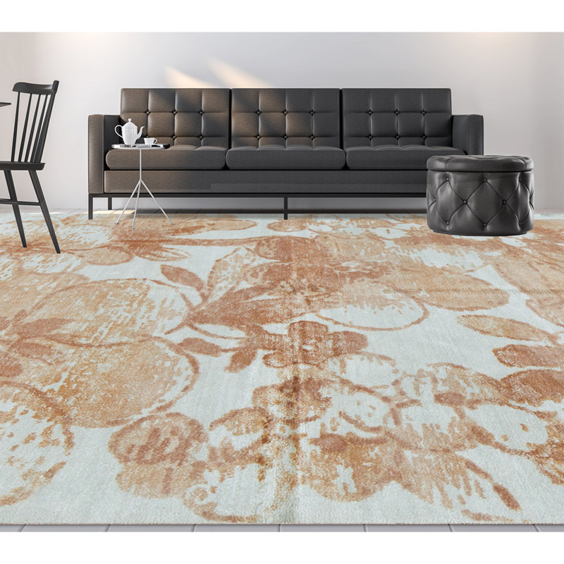 Floral Area Rug in White/Rust