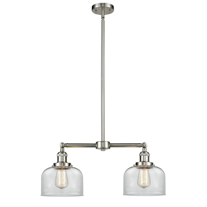 Grand pavillon cloche de 8 po à 2 lumières de 21 po, Clair, Nickel satiné brossé, Ampoule non incluse