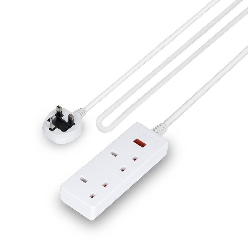 GEEPAS 2 Gang Extension Lead | 2-Way Plug Extension Cable | 2 Socket Power Strip with Neon Indicator Light | Heavy Duty UK Plug
