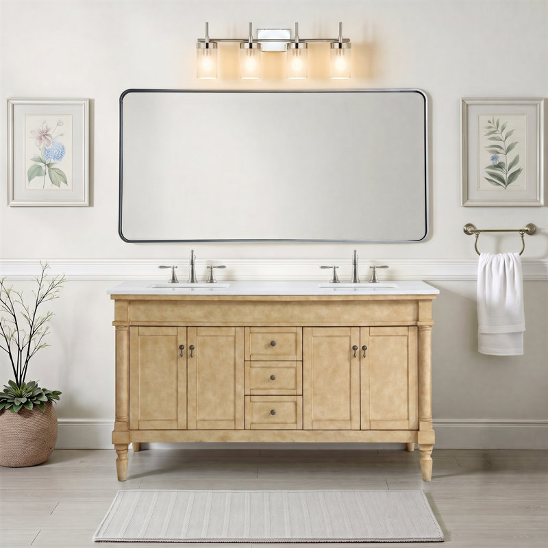 Ensemble de meuble-lavabo double 60 po Lexington, Beige antique, Veines blanches / brunes