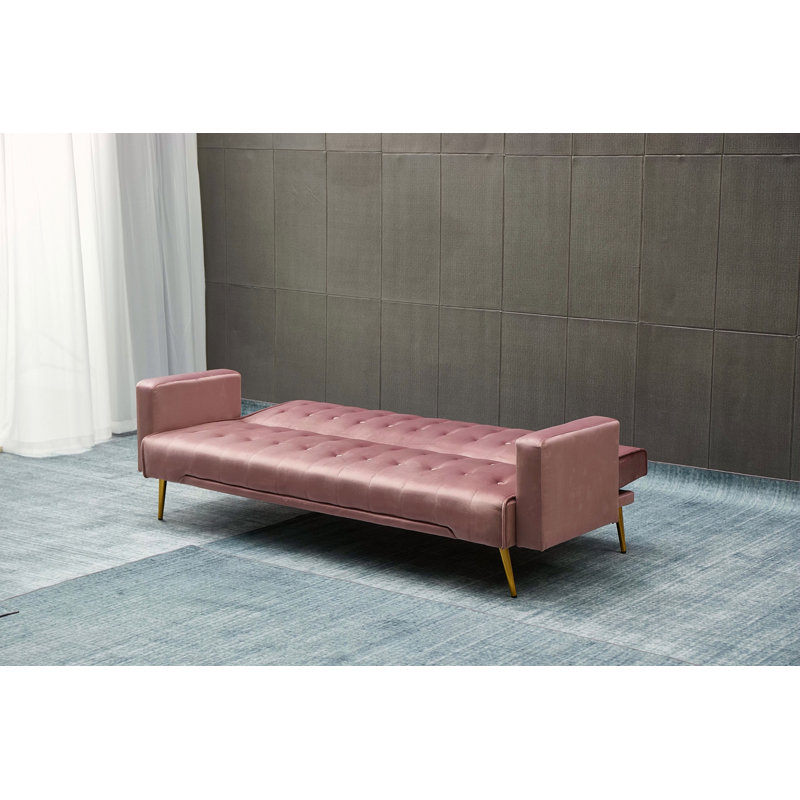 Lit à 3 places de couleur rose avec pieds en métal doré, habillage de velours, base en bois massif, idéal pour les petites unités de vie, plan d'assise confortable, enveloppe à assemblage rapide, support,