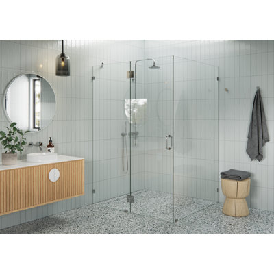 Halo 54 in. x 47 in. x 78 in. 90-degree Fully Frameless Glass Hinged Shower Enclosure