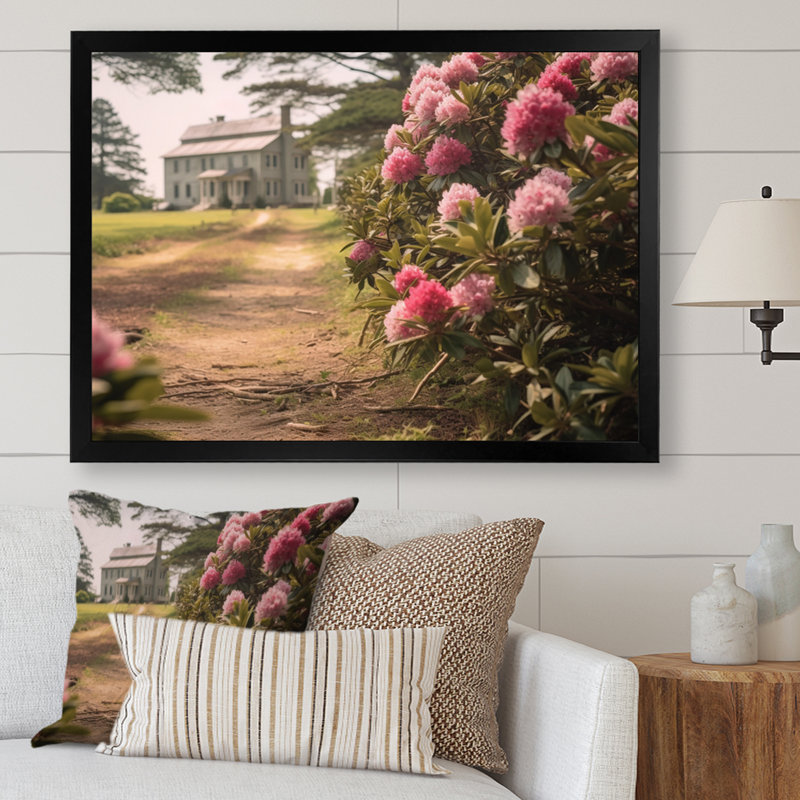Rhododendron en fleurs à la ferme II, Cadre simple noir, H 12 po x l 20 po x P 1 po