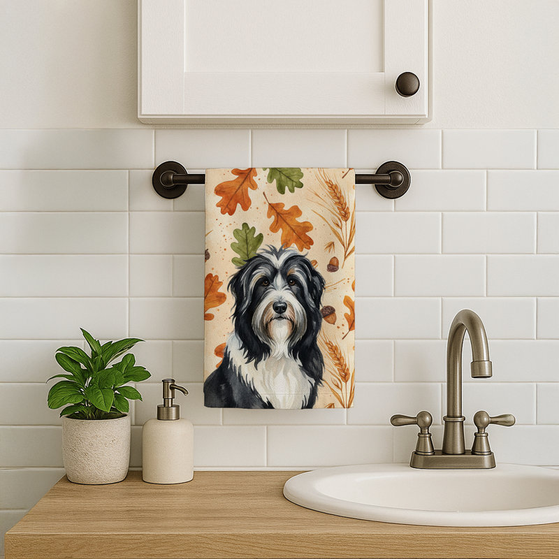 Black Bearded Collie Heirloom Fall Kitchen Towel, Black Bearded Collie