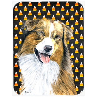 Planche à découper en verre caroline australian berger Halloween Candy Corn
