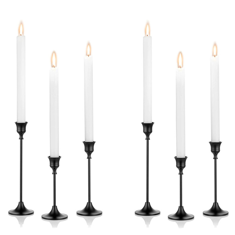 9.3'' Black Metal Tabletop Taper Candlestick Set