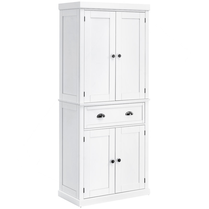 Armoire de rangement sur pied 72 po, armoire de rangement haute avec 2 portes, tiroir et tablettes réglables, blanc