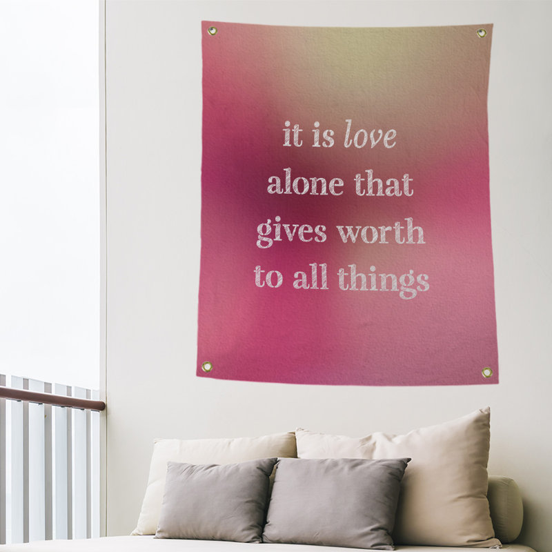 Tapisserie de polyester à citation manuscrite en polyester, H 80 po x l 59 po, Lueur rose