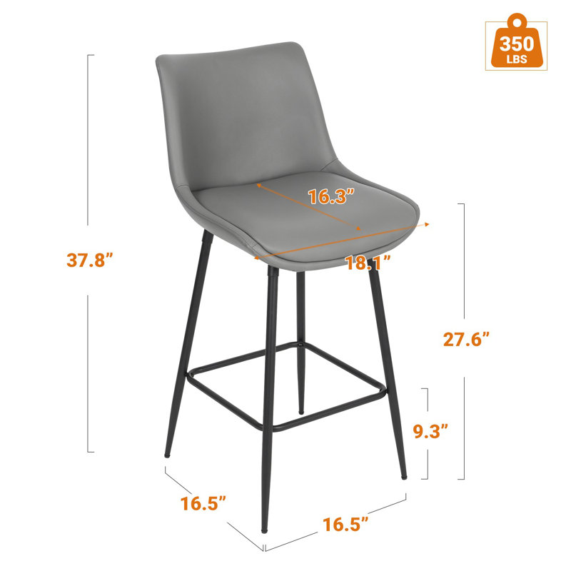 PU Leather Upholstered Counter & Bar Stool with Metal Legs, Gray