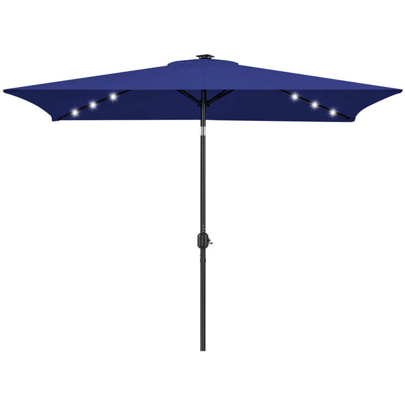 Parasol de patio 10 x 6,5 pi avec bandes lumineuses DEL, Bleu marine