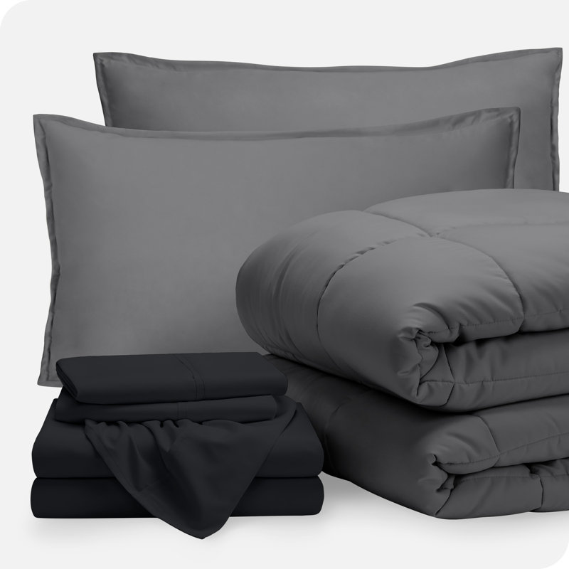 Microfiber Bed-In-A-Bag, Gray/Black, Full XL Comforter + 6 Additional Pieces